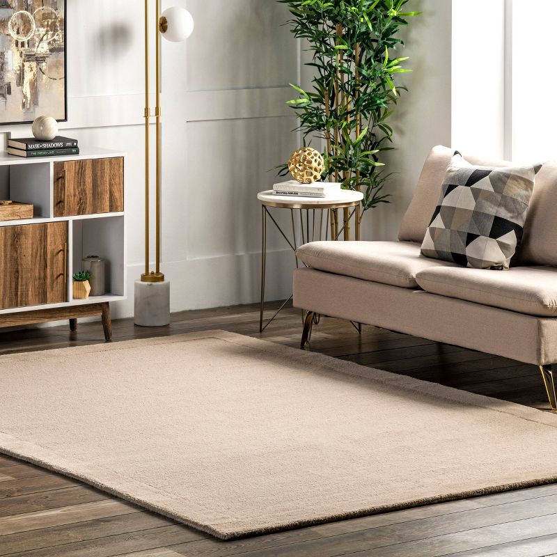 4'x6' Marianne Handmade Wool Border Area Rug Beige - nuLOOM: Solid Tufted Indoor Low Pile Rectangle Rug