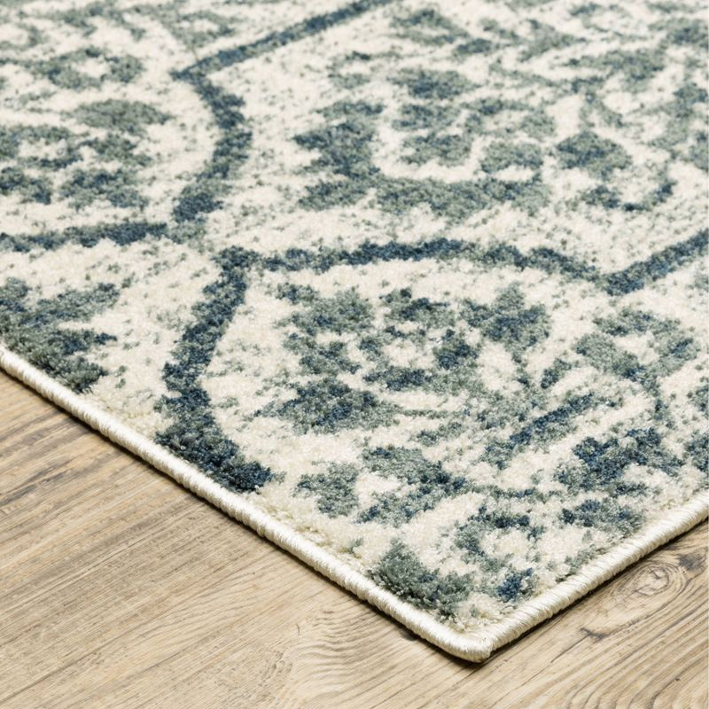 9'10"x12'10" Farrah Floral Trellis Area Rug Ivory/Blue - Captiv8e Designs: Bohemian, Low Pile, Fade & Stain-Resistant