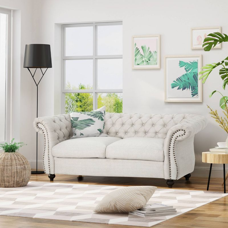 Somerville Traditional Chesterfield Loveseat Beige - Christopher Knight Home: Upholstered, Nailhead Trim, Wood Frame