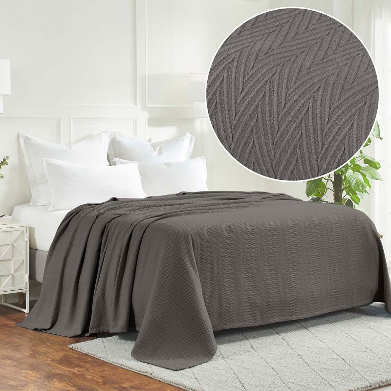 Chevron Zig-Zag Cotton Blanket, Full/Queen, Charcoal - Blue Nile Mills