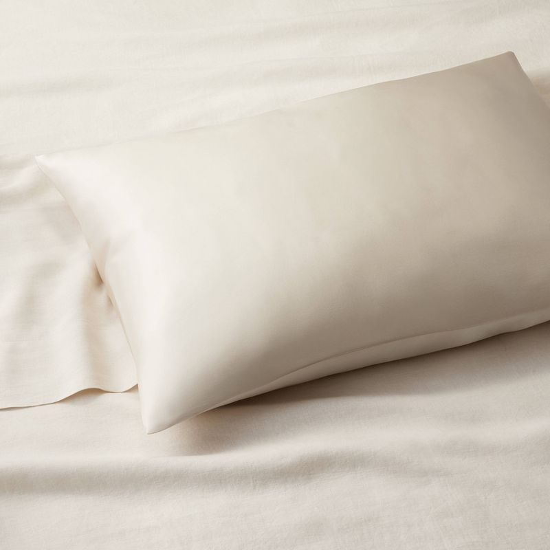 Standard Solid Silk Pillowcase Cream - Casaluna™: Hand Wash, Satin Construction, OEKO-TEX Certified