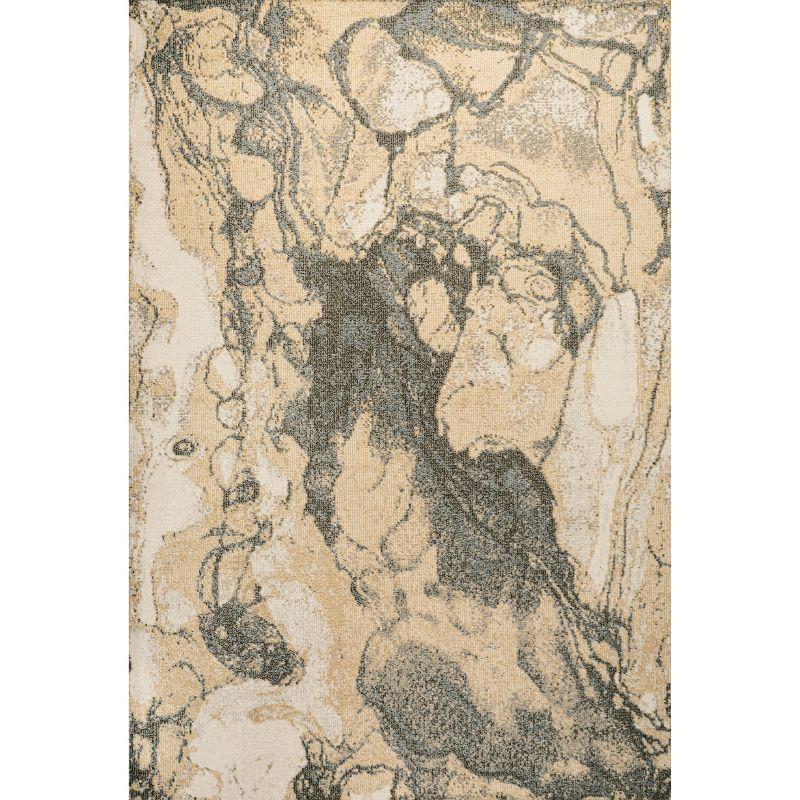 3' x 5' Marmo Abstract Marbled Modern Area Rug, Gold/Gray - JONATHAN Y