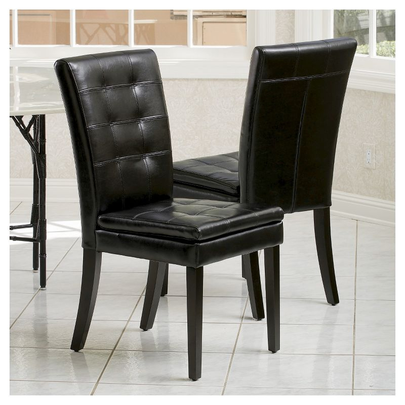 Set of 2 Crayton Leather Dining Chair Black - Christopher Knight Home: Tufted, Upholstered, Wood Frame