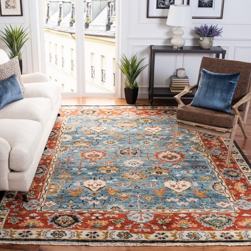 Samarkand SRK117 Hand Knotted Area Rug - Blue/Red - 6'x9' - Safavieh.