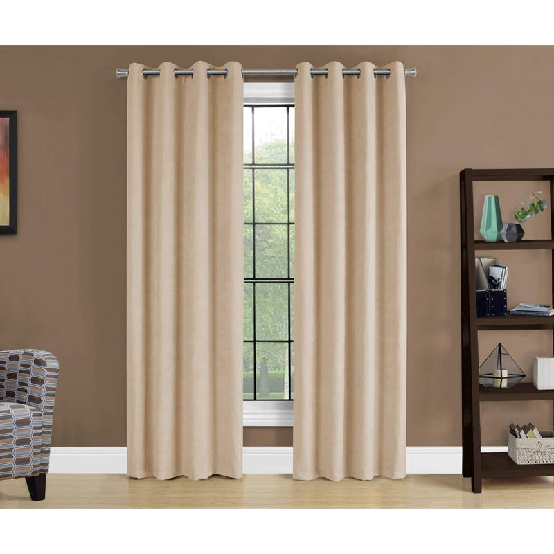 Monarch Specialties Curtain Panel 2Pcs Set  Room Darkening Grommet Living Room Bedroom Kitchen Micro Suede Polyester Beige Contemporary Modern