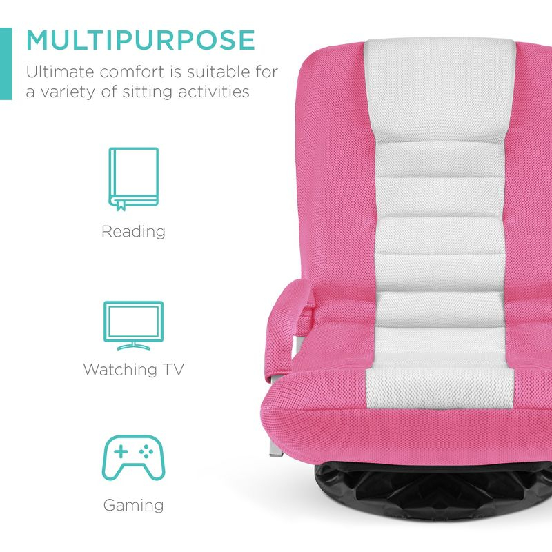 Best Choice Products 360-Degree Swivel Gaming Floor Chair w/ Armrest Handles, Foldable Adjustable Backrest - Pink/White