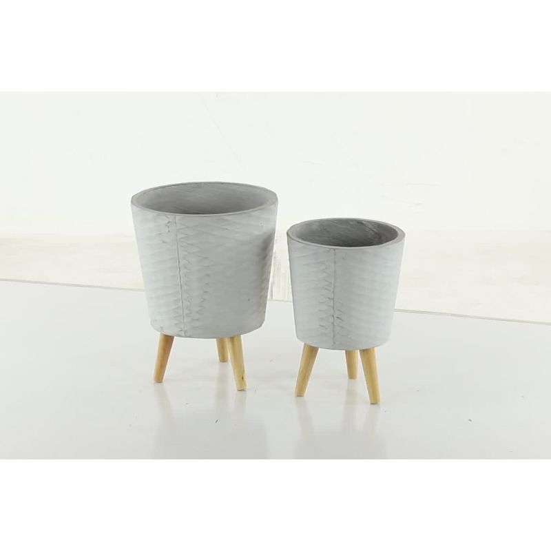 Set of 2 Textured Fiberclay Planters Gray - Olivia & May: Contemporary Indoor/Outdoor Decor, No Drainage Holes