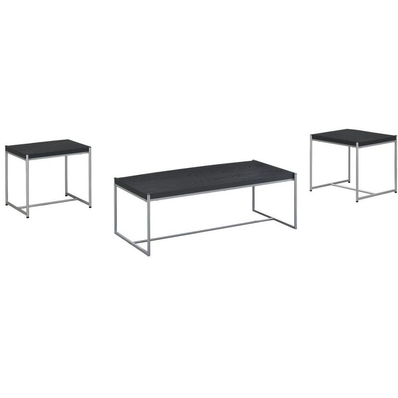HOMLUX Industrial 3 PCS Coffee Table Set Rectangular Sofa Table and 2PCS End Tables,Black
