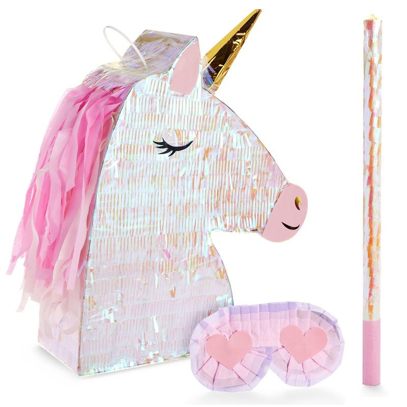 Blue Panda Large Unicorn Pinata Kit with Blindfold and Stick for Girls Birthday Party, 14 x 20 x 5 In, 3 Pieces