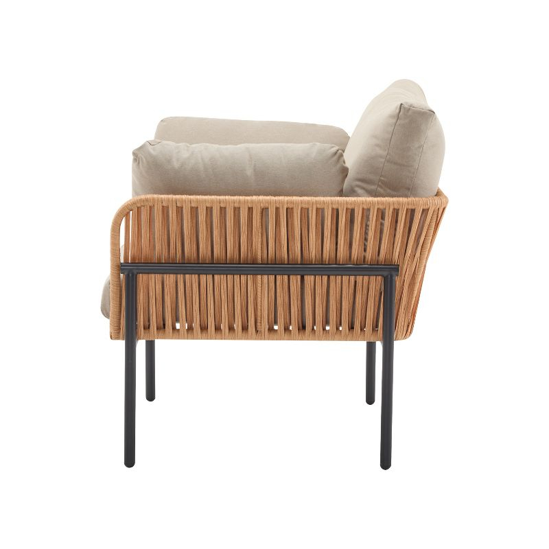 Christopher Knight Home Alma 36" Outdoor Rattan Weave Iron Club Chair with Plush Cushions, Natural