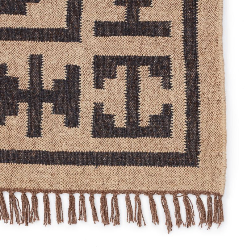 4'x6' Jaima Handmade Geometric Area Rug Beige/Black - Jaipur Living: Jute Dhurrie for Living Room, Vintage Style