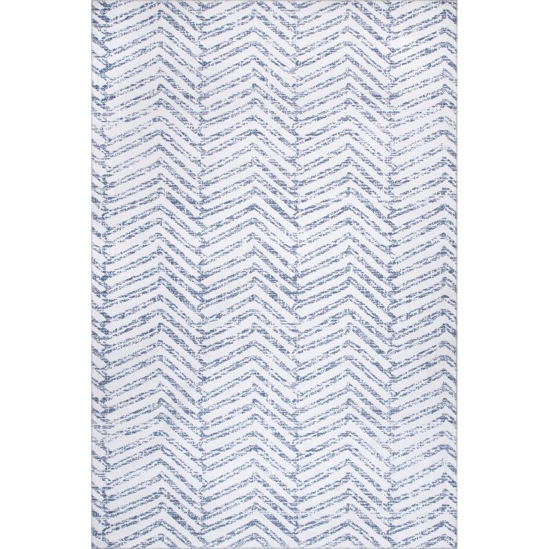 Nuloom Rosanne Herringbone 3x5 Machine Washable Accent Indoor Area Rug for Living Room Bedroom Dining Room Entryway Kitchen, Blue/Ivory