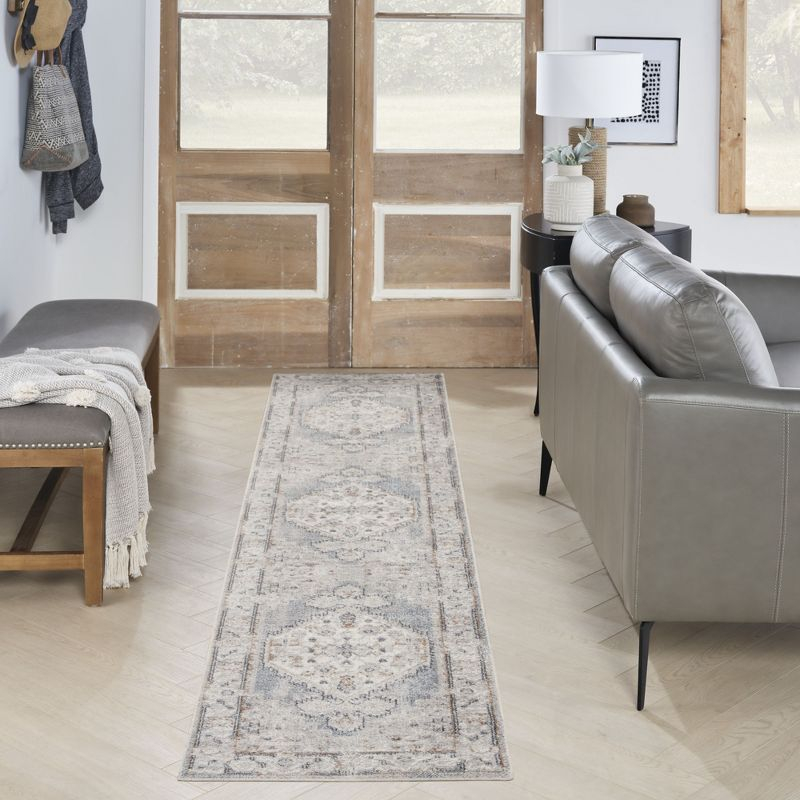 Nourison Astra Machine Washable Vintage Persian Indoor Bathroom, Kitchen Runner Rug Light Blue 2'2" x 10'
