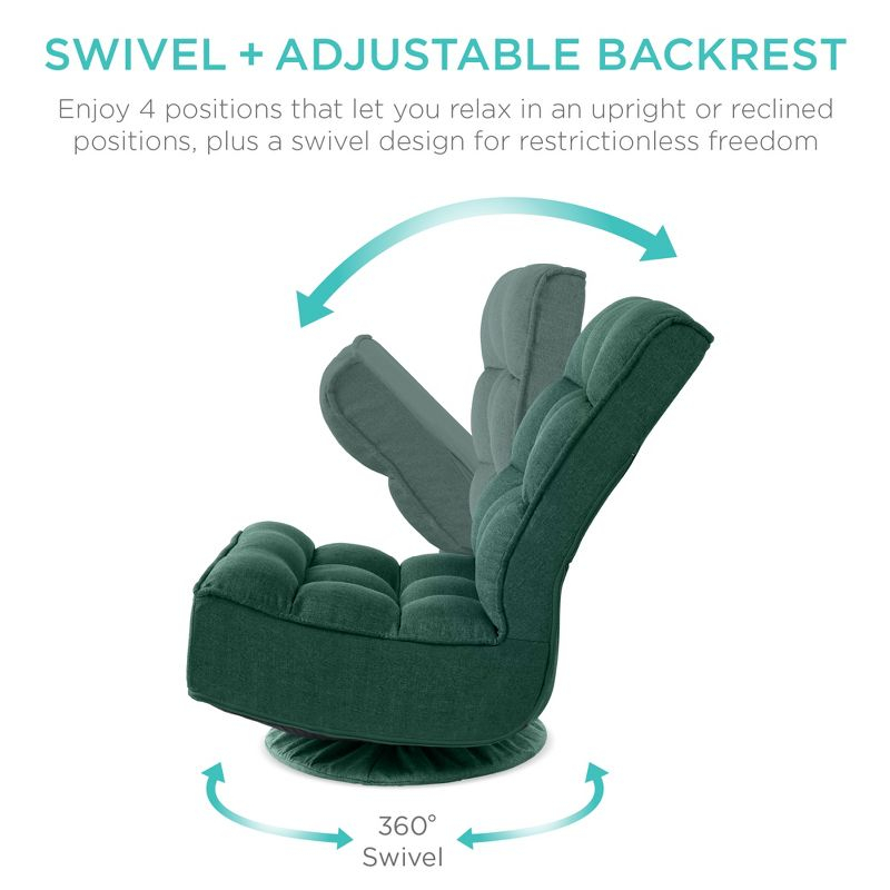 Best Choice Products Folding Floor Gaming Chair for Home, Office w/ 360-Degree Swivel, 4 Positions - Green