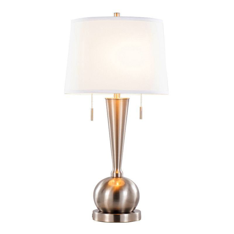 LumiSource (Set of 2) Jules 30.25" Contemporary Table Lamps Brushed Nickel with White Linen Shade and Built-in USB Port from Grandview Gallery