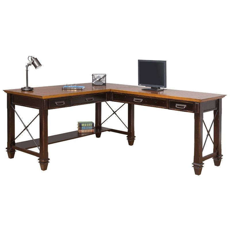 Hartford Open L Shaped Desk Brown - Martin Furniture: Vintage Style, Wire Mesh, Home Office