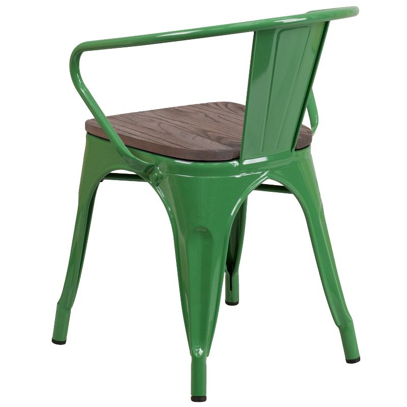 Flash Furniture Green Metal Chair with Wood Seat and Arms