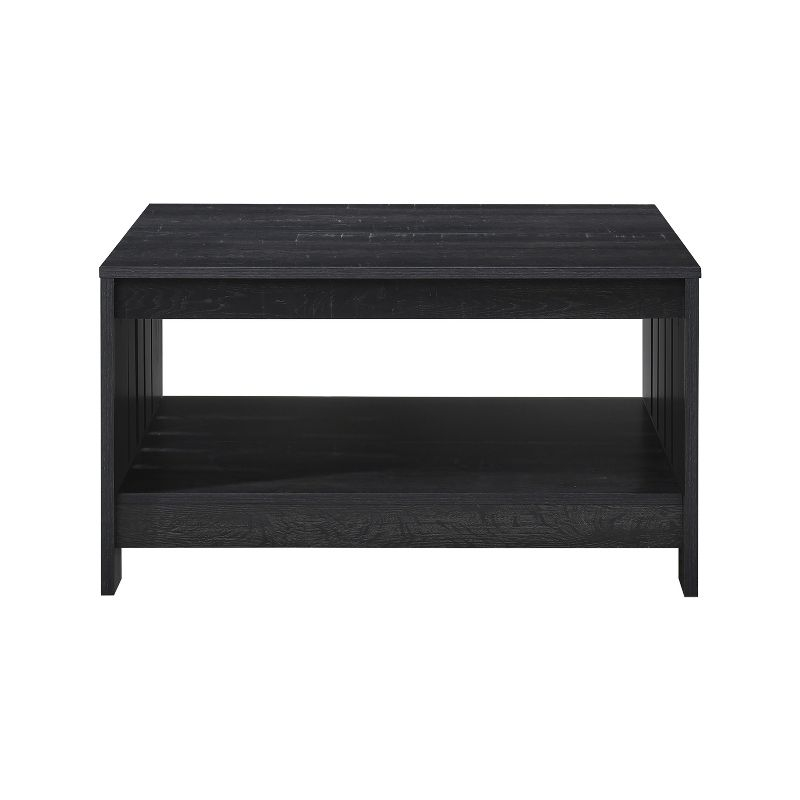 AndMakers 31.5 in. Farmhouse Black Oak Square Coffee Table with Open Storage for Living Room