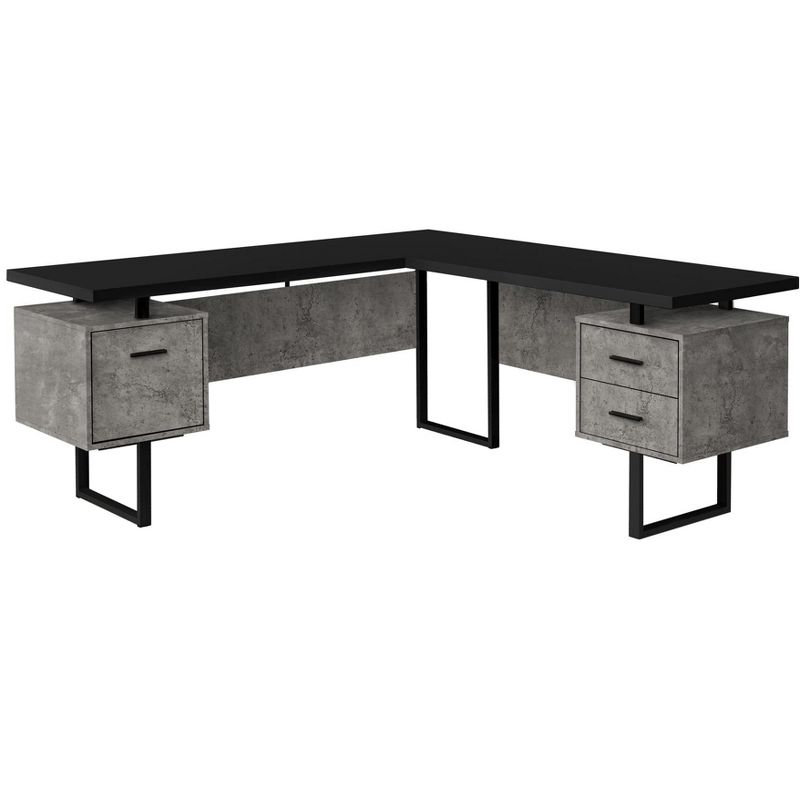 Monarch Specialties Computer Desk Home Office Corner Left Right Set-Up Storage Drawers  L Shape  Metal Laminate Grey Black Contemporary Modern