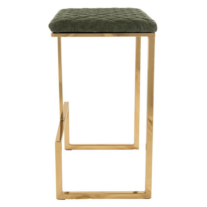 LeisureMod Quincy Quilted Leather Bar Stool with Gold Metal Sled Base, Counter Height Chair for Kitchen Island