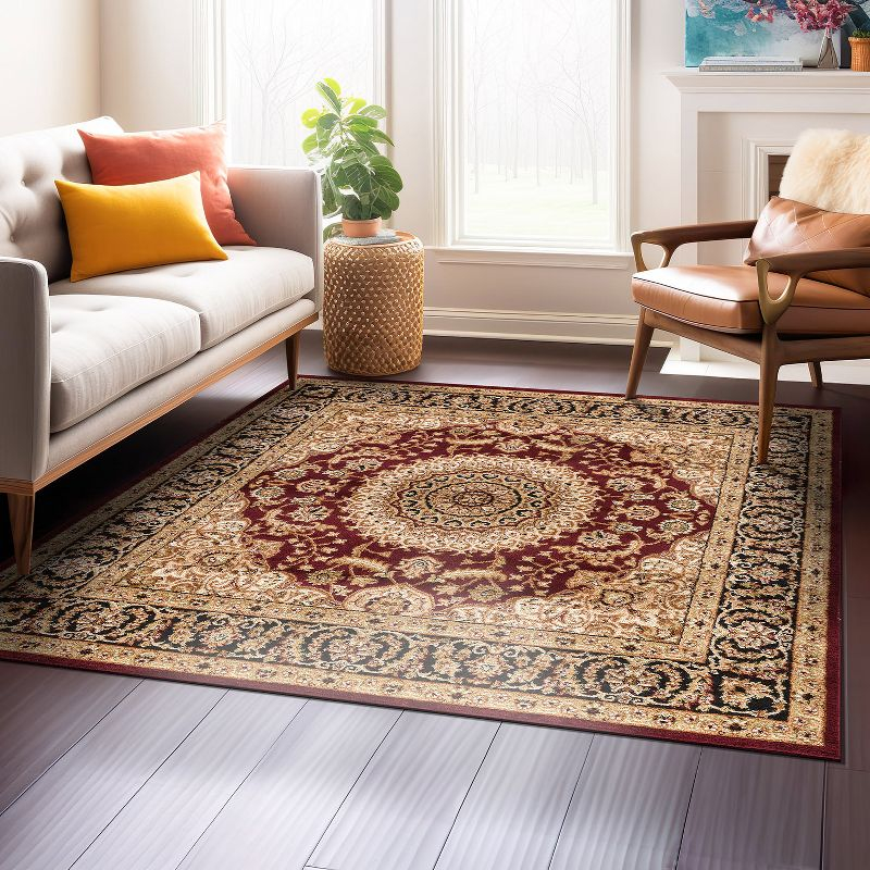 World Rug Gallery Traditional Oriental Medallion Area Rug - BURGUNDY 6'6"x6'6"
