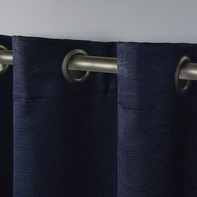 Set of 2 96"x52" Oxford Textured Sateen Thermal Grommet Top Window Curtain Panel Navy - Exclusive Home: Room Darkening, Living Room