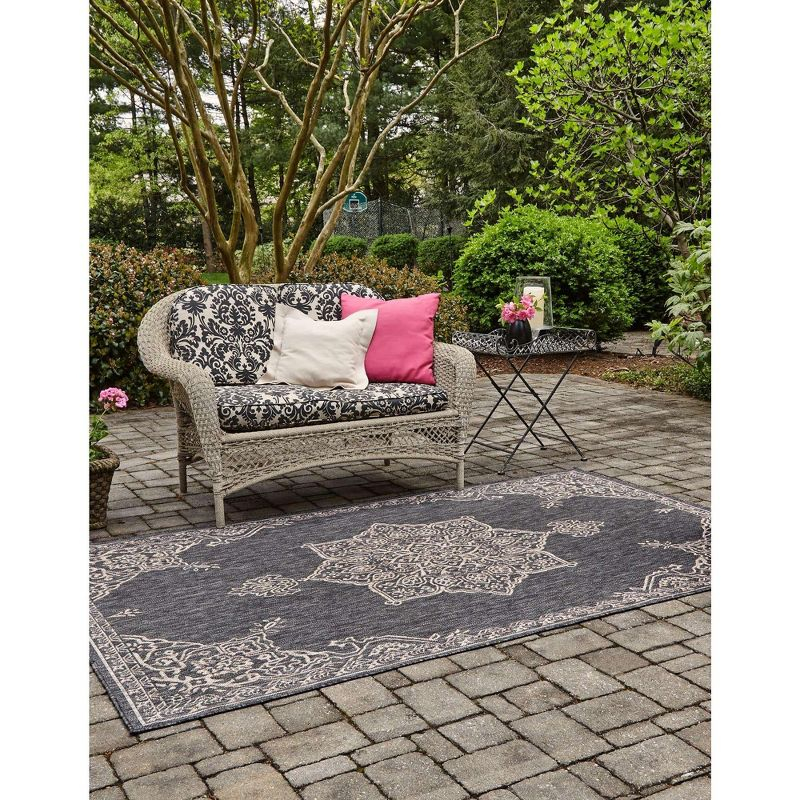 Unique Loom 6' 1 x 9' 0 Rectangle Indoor/Outdoor Traditional Charcoal Gray Area Rug