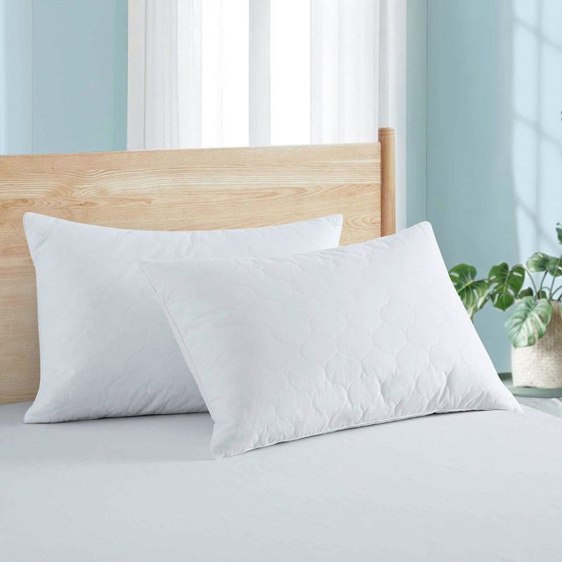 Peace Nest Goose Feather Down Pillow White Quilted Cotton Cover Set of 2, WaterDrop, Standard/Queen
