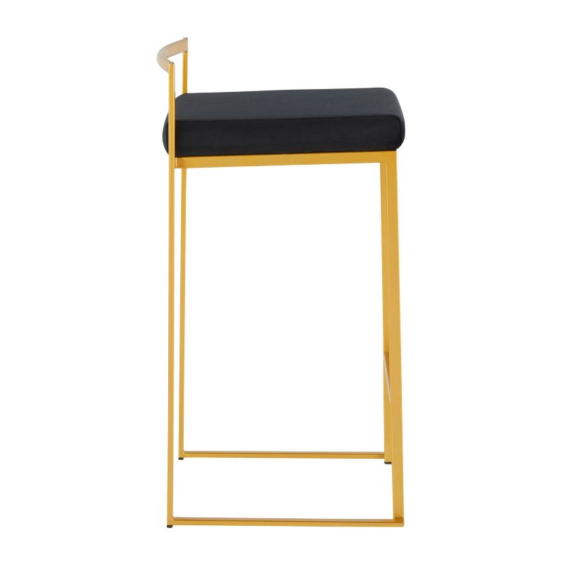 31" Set of 2 Fuji Contemporary Stackable Barstools Gold/Black Velvet - LumiSource: Metal Frame, Padded Seat