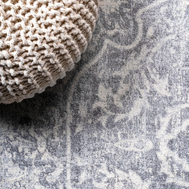 5' Round Modern Persian Vintage Medallion Area Rug, Gray/Ivory - JONATHAN Y