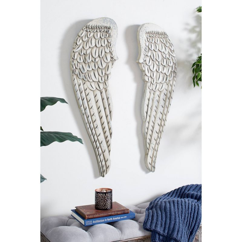 Wood Bird Carved Wings Wall Decor Set of 2 White - Olivia & May: MDF Vintage Style, Angel Relief Sculpture