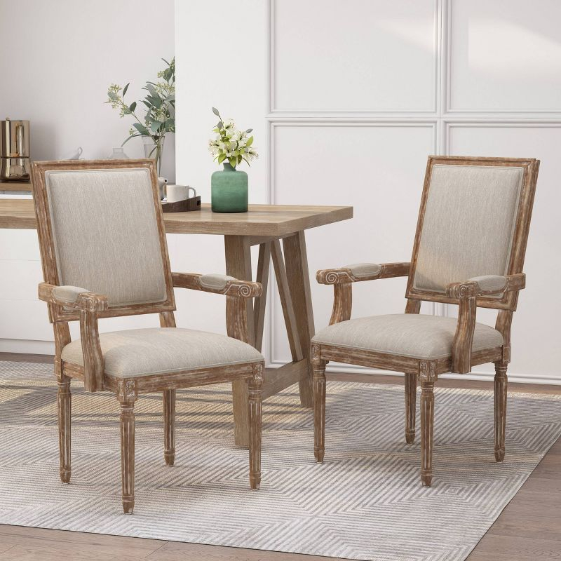 Set of 2 Maria French Country Wood Upholstered Dining Chairs Beige/Natural - Christopher Knight Home