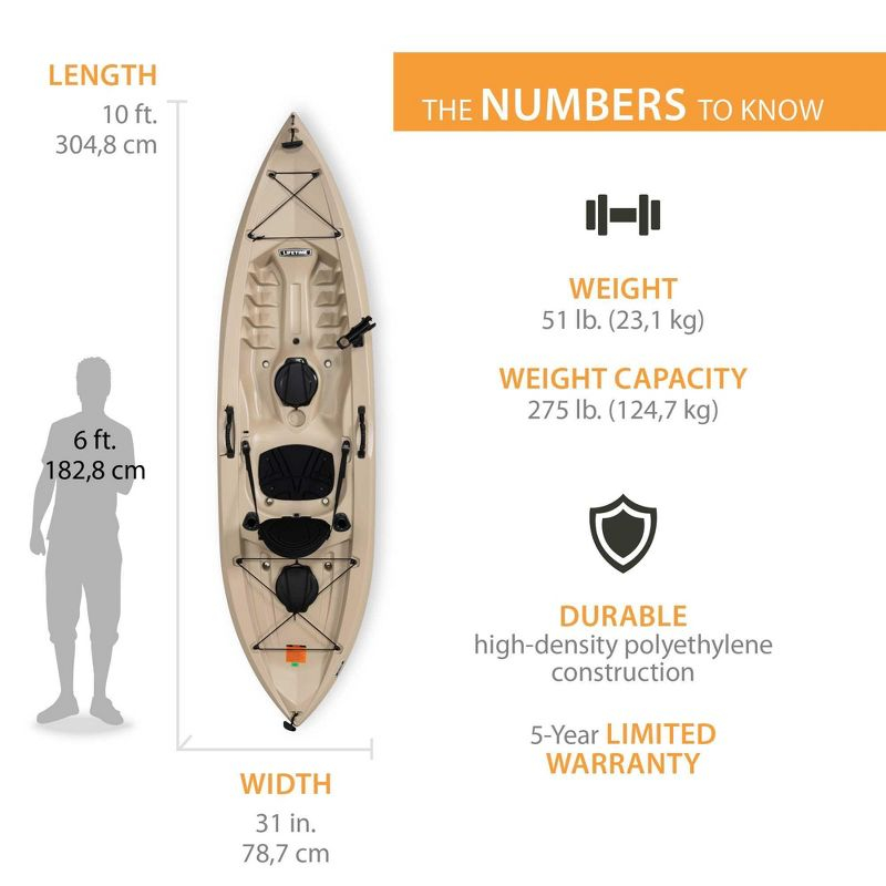 Lifetime Tamarack Angler Sit-On-Top Kayak with Paddle, Tan, 120"