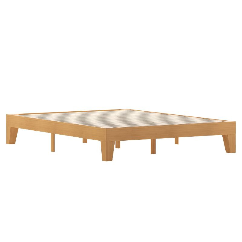 Merrick Lane Platform Bed Frame, Natural Pine Solid Wood Queen Size Platform Bed Frame With Slatted Support, No Box Spring Needed
