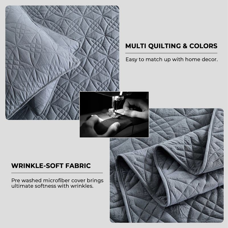 Peace Nest Premium Ultra Soft Reversible Quilted Coverlet Set, King, Dark Gray