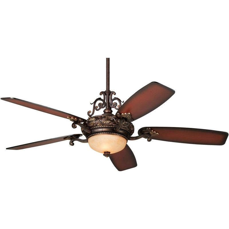 Casa Vieja 56" Casa Esperanza Vintage Indoor Ceiling Fan 5 Blade LED Light Remote Control Bronze Gold Motor Teak Finish Blades Bedroom Living Room