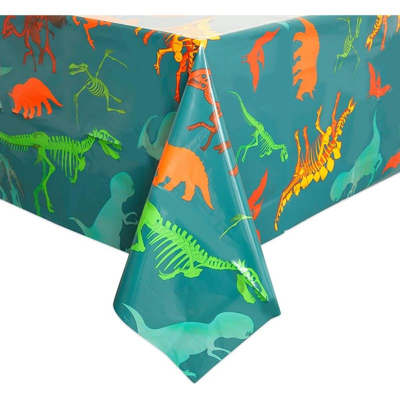 Blue Panda 3 Pack Dinosaur Tablecloth for Birthday Party Supplies, Classroom Party, Disposable Table Cover, Green (54 x 108 In)