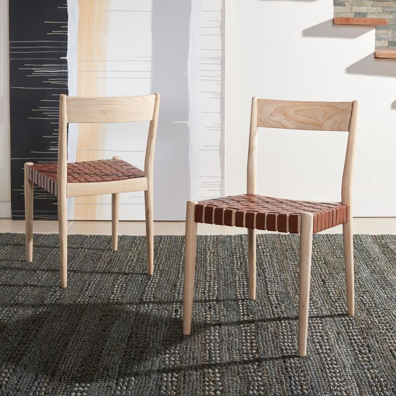Eluned Leather Dining Chair (Set Of 2) - Cognac/Natural - Safavieh