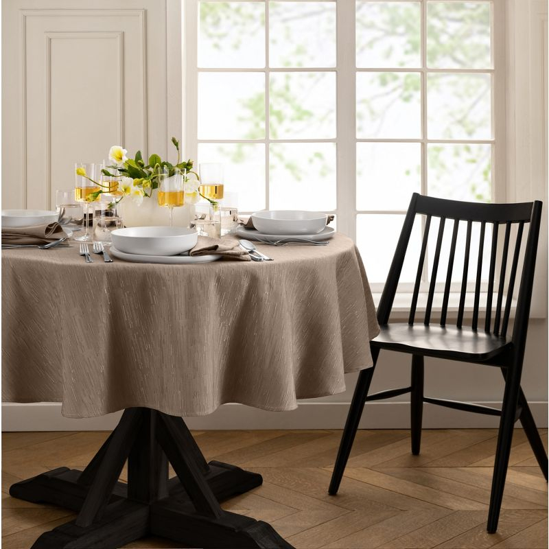 Continental Solid Texture Water and Stain Resistant Tablecloth - 60" x 84" Oval - Taupe - Elrene Home Fashions