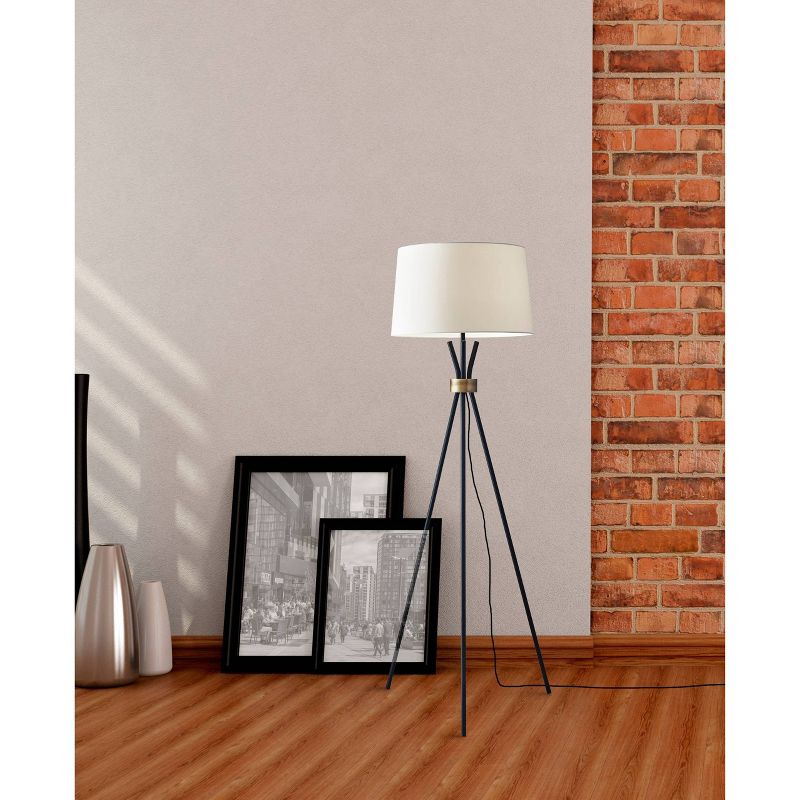 60" 3-way Benson Floor Lamp Black - Adesso: Industrial Chic, Ivory Linen Shade, UL Listed
