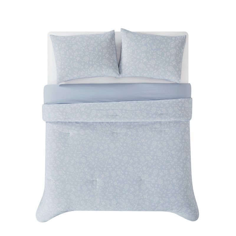 The Farmhouse 3pc King By Rachel Ashwell Majesty Comforter Set White/Blue: Percale, Botanical Design, 200 Thread Count