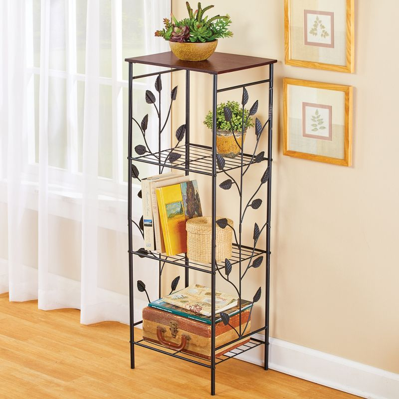Collections Etc Climbing Leaf Design 4-Tier Metal Accent Shelf 15.25 X 12.5 X 42.5