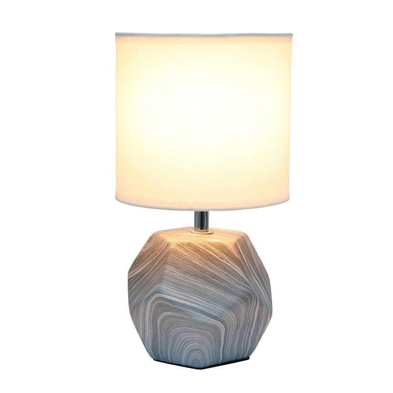 Simple Designs 10.24" Round Geometric Prism Mini Table Lamp with Matching Fabric Shade (Includes LED Light Bulb) Gray/White