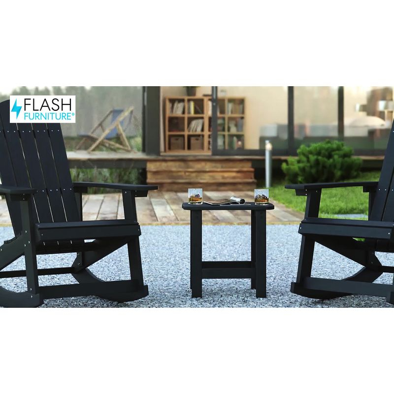 Flash Furniture Set of 2 Savannah Commercial Grade All-Weather Poly Resin Wood Adirondack Rocking Chairs with Side Table in Black