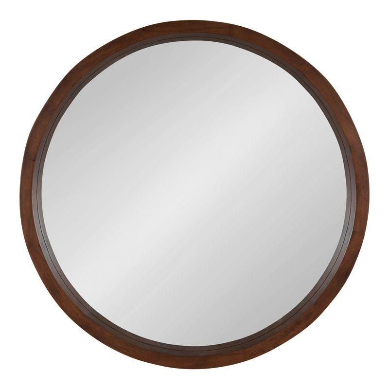 22" x 22" Hutton Round Wood Wall Mirror Walnut Brown - Kate and Laurel
