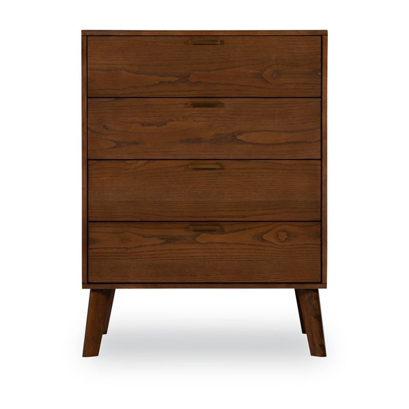 Linon Reid Mid-Century Modern 4 Drawer Wood Chest Dresser Walnut: Veneer Finish, Metal Hardware, Includes Anti-Tip Kit