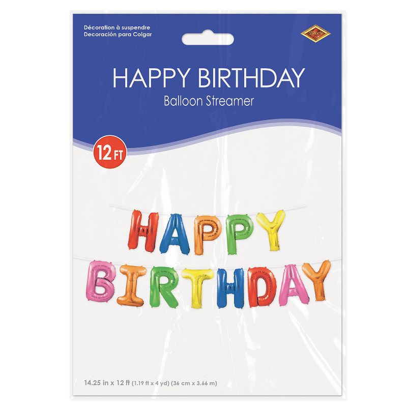 Beistle Happy Birthday Balloon Streamer, 14.25" x 12', (2/Pkg) Multicolored