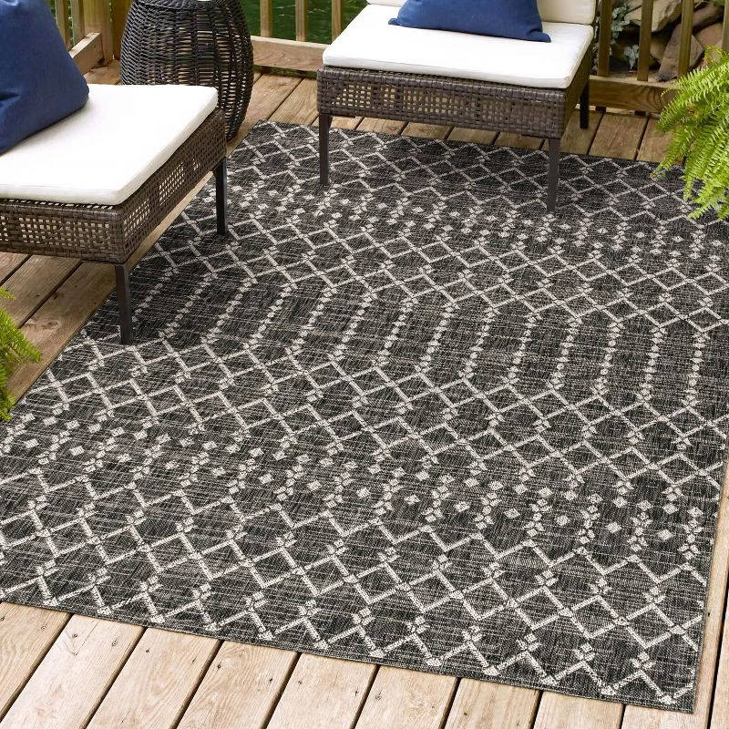 4'x6' Ourika Moroccan Geometric Textured Weave Indoor/Outdoor Area Rug, Black/Gray - JONATHAN Y
