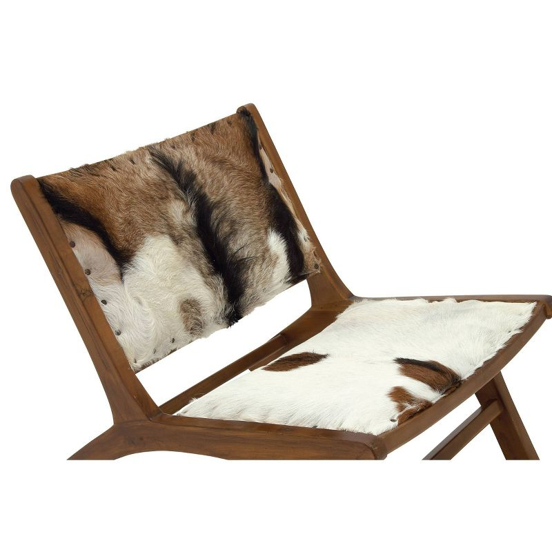 Set of 2 Rustic Goat Leather and Teak Accent Chairs Brown - Olivia & May: No Assembly, Indoor Use
