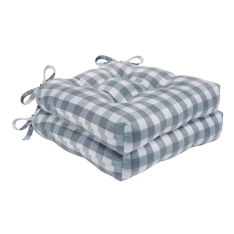 Kate Aurora Set of 2 Country Farmhouse Plaid Stain/Water Resistant Chair Cushions - Gray
